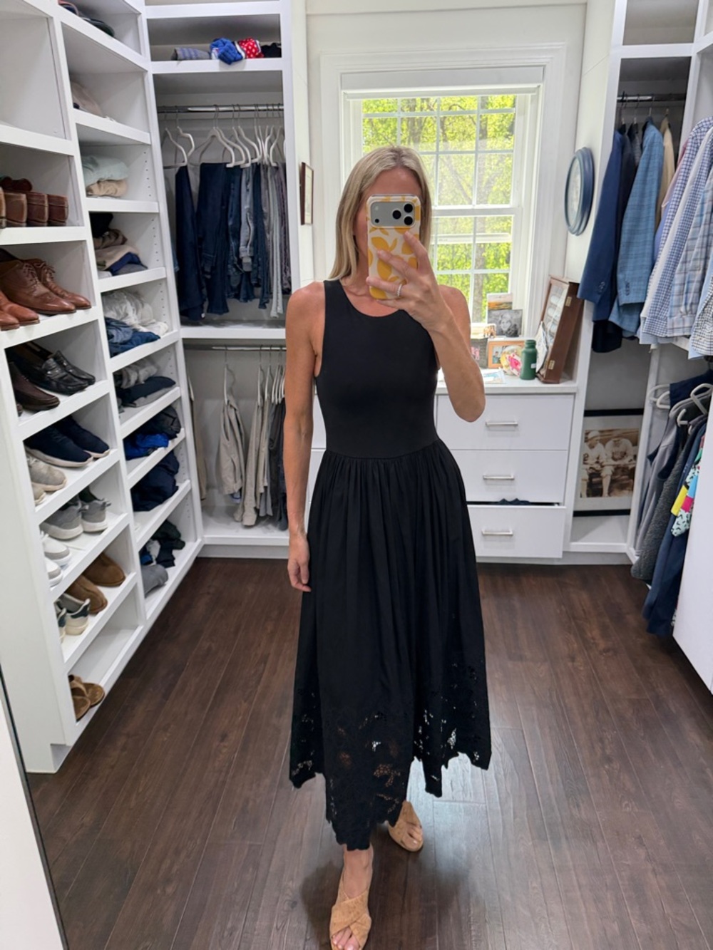 Nordstrom Black Sleeveless Midi Dress with Eyelet Hem S